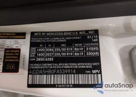 2015 Mercedes-Benz Ml 350 4Matic from USA, damaged, VIN 4JGDA5HB0FA539914
